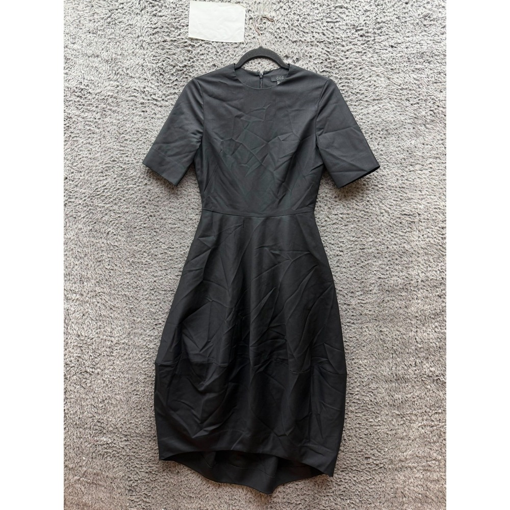 COS Collection of Style Cocoon Wool Short-Sleeve Midi Dress Black Womens Size 2
